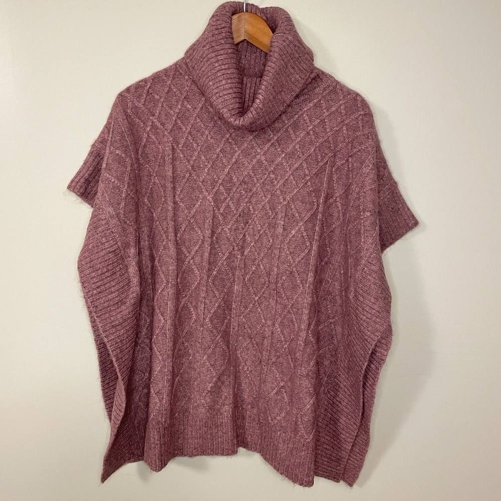 NWT Mia & Tess Heather Cable Knit Turtleneck Poncho Sweater One Size Cottagecore